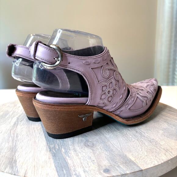 Lane Lavender Leather Western Cut-Out Booties Women’s Size 7 Embroidered Cowgirl - Picture 6 of 11